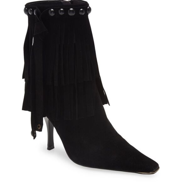 Jeffrey Campbell Trotting Fringe Black Suede Bootie size 8.5